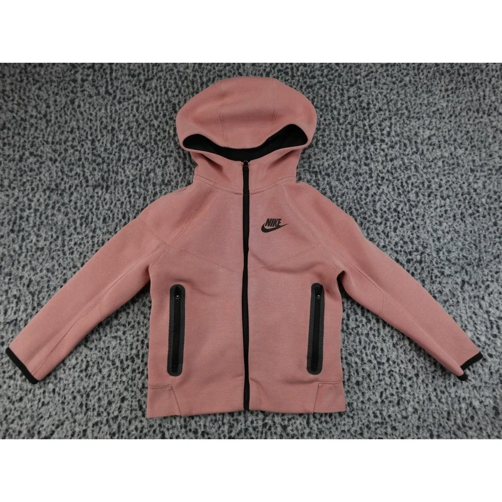Nike Tech Fleece Full Zip Hoodie Girls Size 5 Pink CU9223-603 Excellent